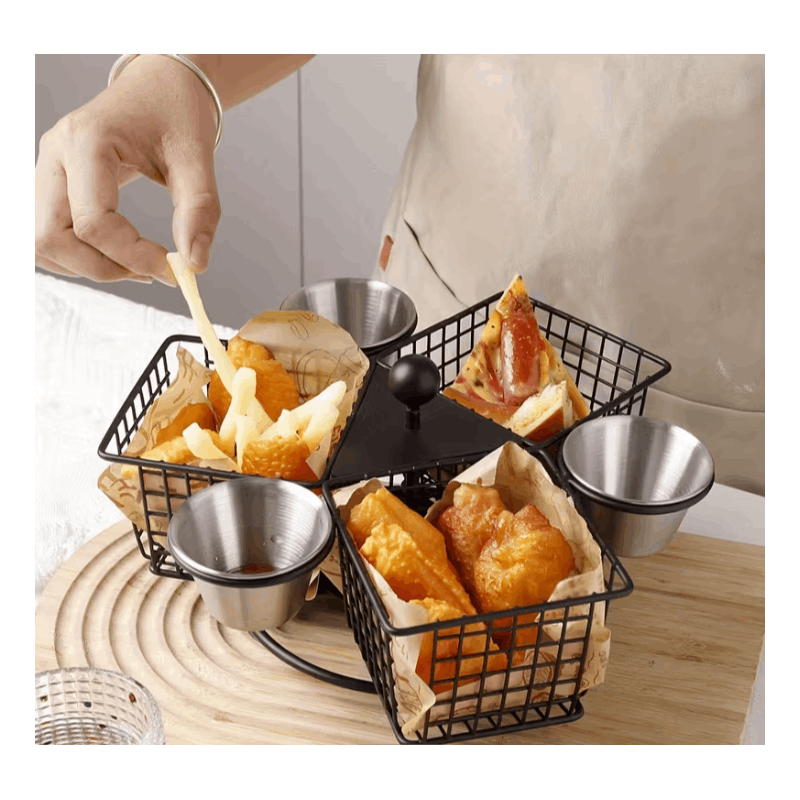 1pc Rotating French Fry Basket with Dipping Cup Compatible for French Fries, Onion Rings, Wings - Heavy-Duty Stainless Food-Contact Rotator System, Countertop/Floating Shelf Fryer Basket for & Commercial Kitchens