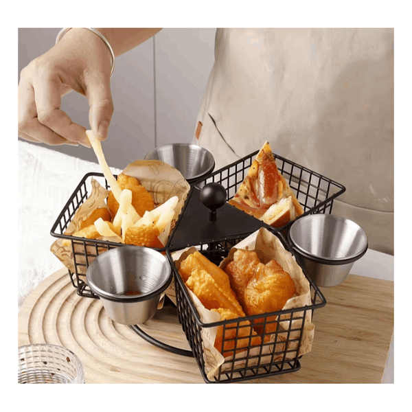 1pc Rotating French Fry Basket with Dipping Cup Compatible for French Fries, Onion Rings, Wings - Heavy-Duty Stainless Food-Contact Rotator System, Countertop/Floating Shelf Fryer Basket for & Commercial Kitchens
