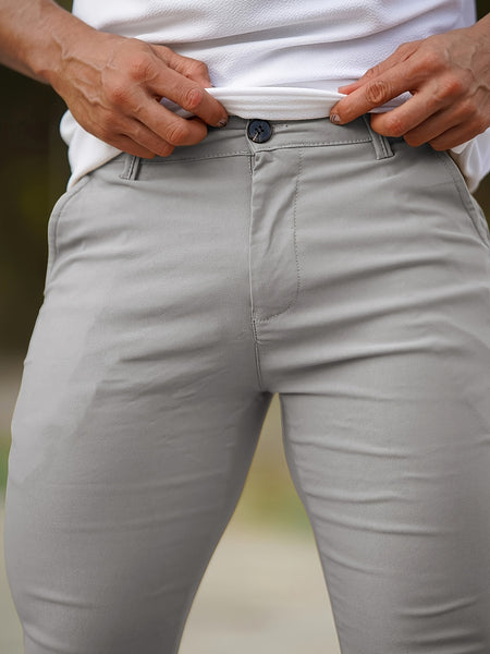 Heyfanee Men's Slim-Fit Elastic Waist Trousers - Khaki Low-Rise Casual Pants with Button Closure & Pockets, All-Season Machine Washable for Daily Wear, Durable Fabric