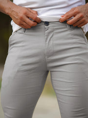 Heyfanee Men's Slim-Fit Elastic Waist Trousers - Khaki Low-Rise Casual Pants with Button Closure & Pockets, All-Season Machine Washable for Daily Wear, Durable Fabric