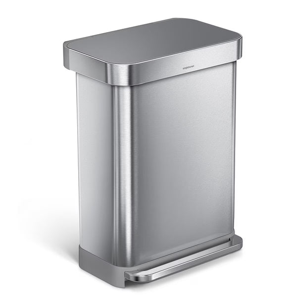 Simplehuman Rectangular Step Can Bin 55L in Brushed Stainless Steel with Grey Plastic Lid