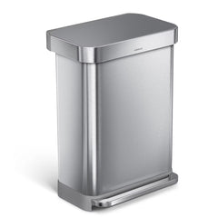Simplehuman Rectangular Step Can Bin 55L in Brushed Stainless Steel with Grey Plastic Lid