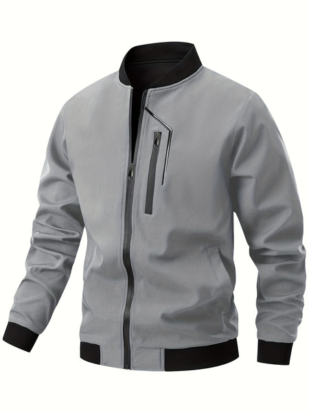 Men'S Casual Bomber Jacket | Spring-Autumn, Non-Stretch, Baseball Collar, Multiple Pockets, Zipper Closure