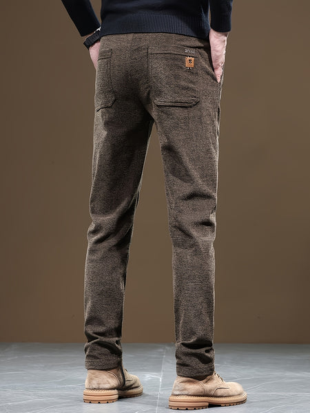 Autumn/Winter Men's Warm Casual Pants, Business Casual Slim-Fit Chenille Trousers, Solid Color