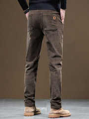 Autumn/Winter Men's Warm Casual Pants, Business Casual Slim-Fit Chenille Trousers, Solid Color