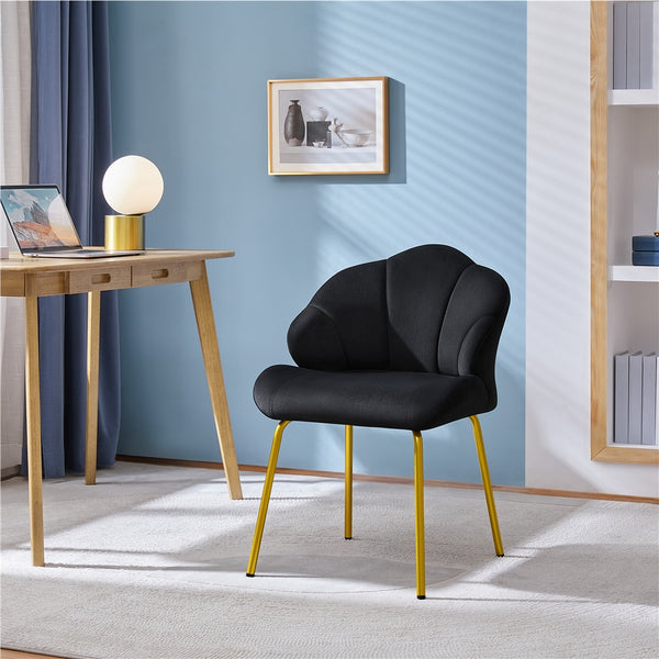 Costoffs Velvet Accent Chair Modern Side Chair Vanity Chair Leisure Chair with Shell-shaped Backrest and Golden Metal Legs, Versatile Use Lounge Chair for Living Room/Bedroom/Home Office/Kitchen, White/Pink