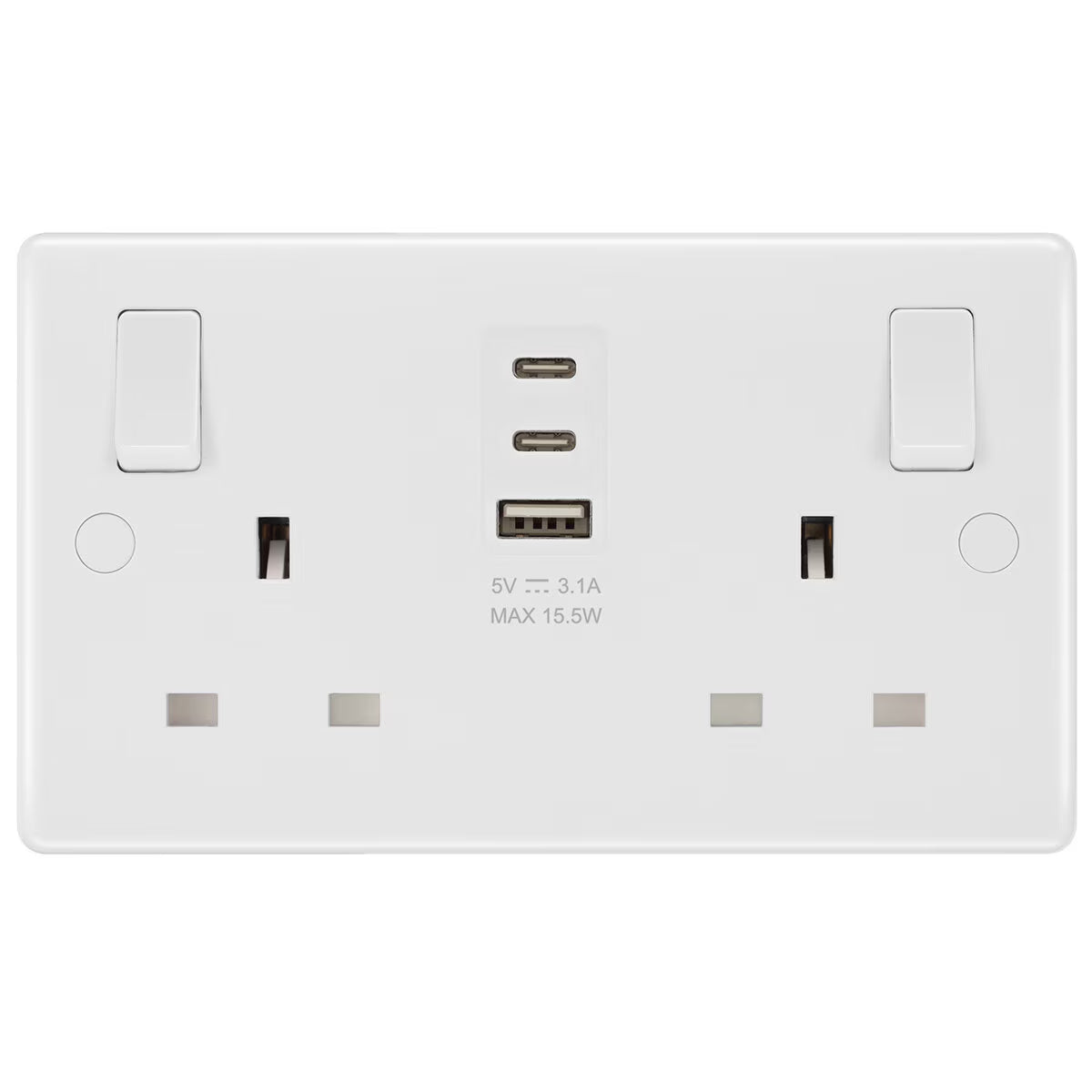 Masterplug Double 13A Switched Sockets with 15W USB a & 2X C Charger Ports, Pack of 2