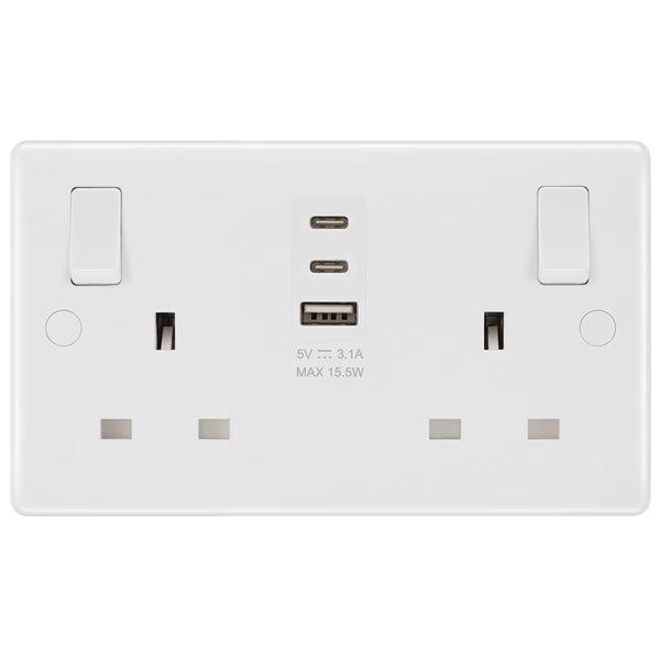 Masterplug Double 13A Switched Sockets with 15W USB a & 2X C Charger Ports, Pack of 2