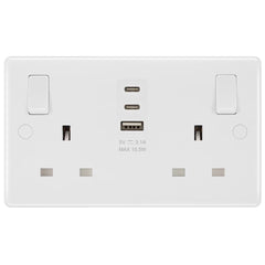 Masterplug Double 13A Switched Sockets with 15W USB a & 2X C Charger Ports, Pack of 2