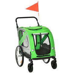 Pawhut 2-In-1 Dog Bike Trailer Stroller W/ Universal Wheel Reflector Flag Green