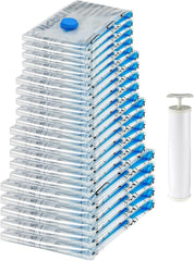 Amazon Basics Vacuum Compression Zipper Storage Bags with Airtight Valve and Hand Pump, Large, 5-Pack, Clear