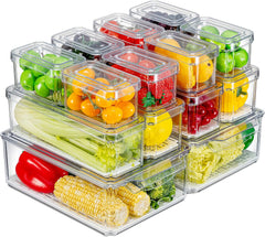 KUMD 10 Pack Fridge Organisers, Stackable Fridge Storage Containers with Lids, Bpa-Free, Clear Fruit Storage Container for Fridge Organiser, Keep Food, Fruit, Vegetables Fresh