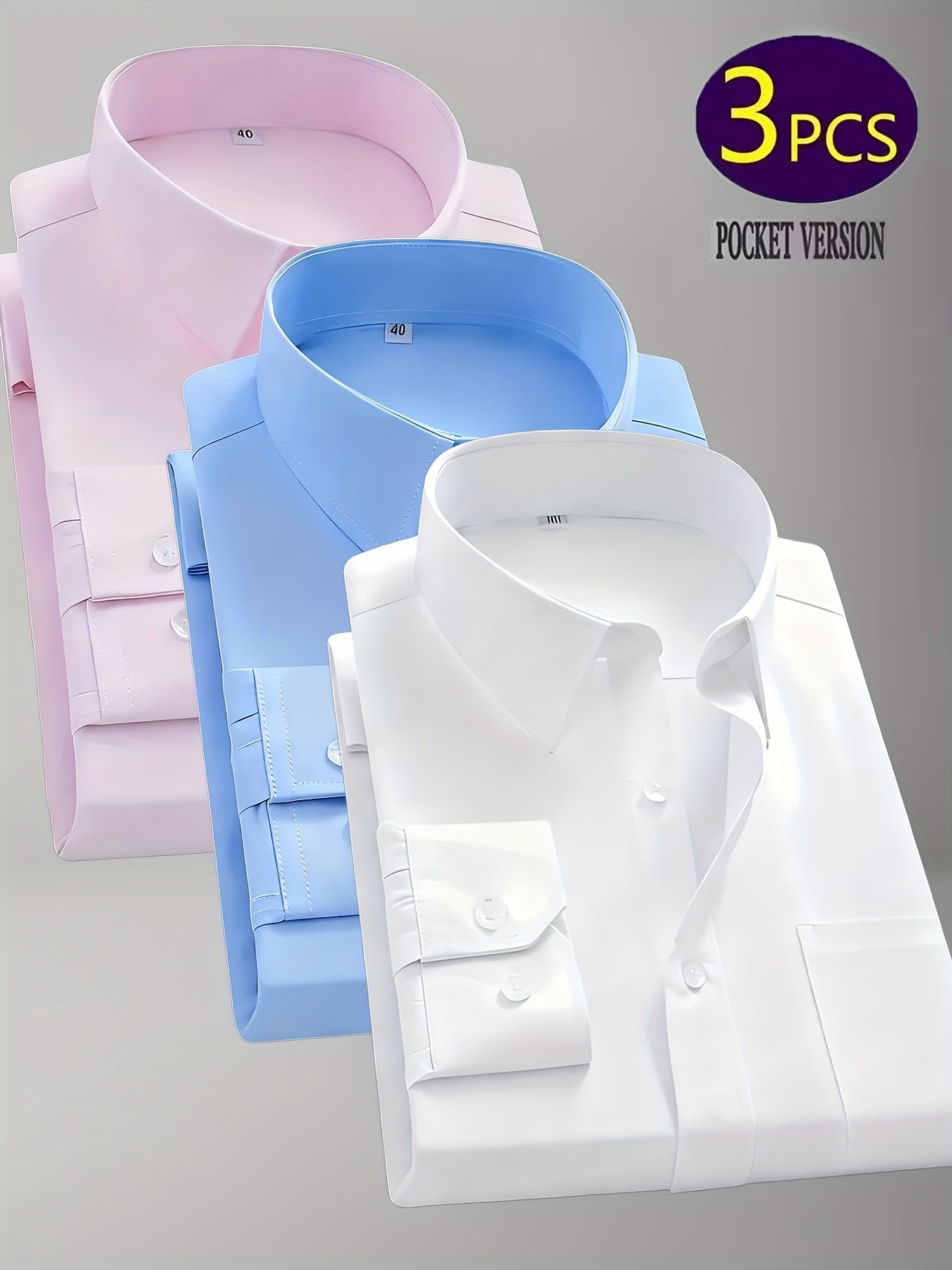 1+2, Three-Piece Solid Color Button- Shirt, Men'S Everyday Basic Shirt, Long-Sleeved Shirt with Pockets, Casual Shirt, Business Shirt, Blend, Soft And Comfortable