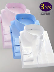 1+2, Three-Piece Solid Color Button- Shirt, Men'S Everyday Basic Shirt, Long-Sleeved Shirt with Pockets, Casual Shirt, Business Shirt, Blend, Soft And Comfortable