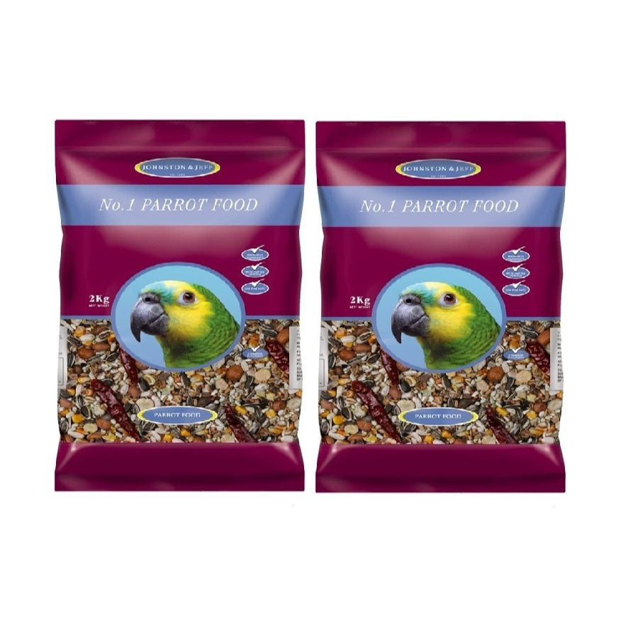 2x Johnston & Jeff No.1 Parrot Food 2kg Daily Mixed Parrot Feed for Pet Birds Balanced Grain & Seed Food for Home Bird Care
