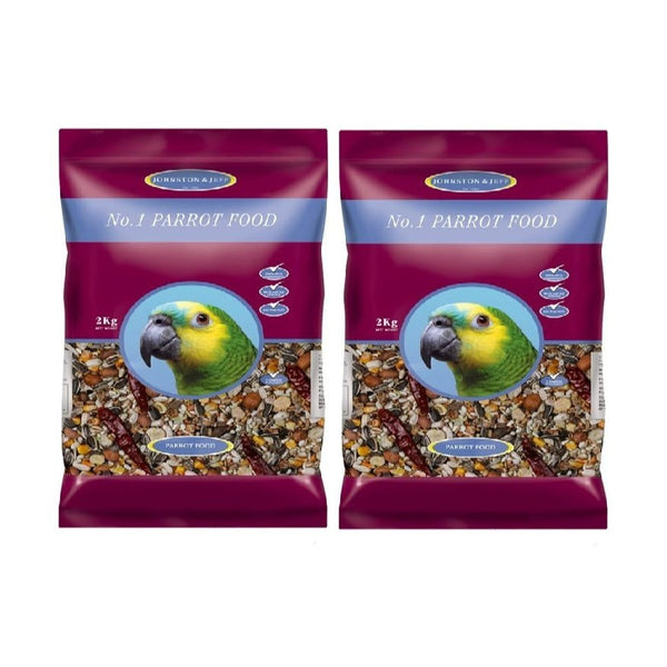2x Johnston & Jeff No.1 Parrot Food 2kg Daily Mixed Parrot Feed for Pet Birds Balanced Grain & Seed Food for Home Bird Care