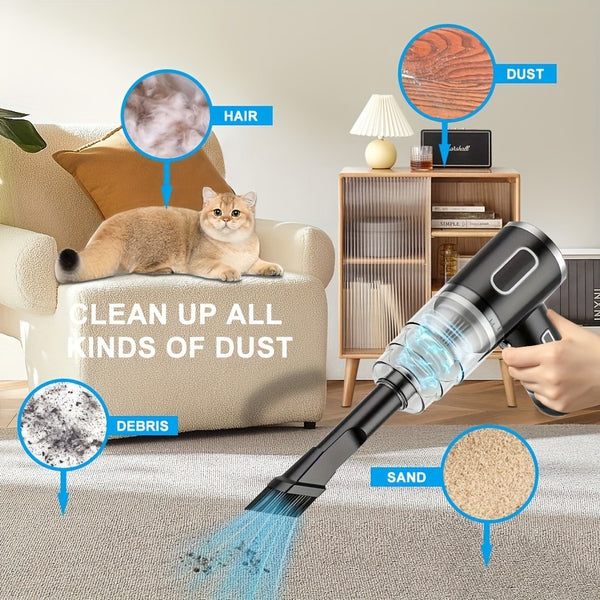 Newly Upgraded Model, Portable Cordless Handheld Vacuum Cleaner, Cyclone Suction Cordless Vacuum Cleaner, Large Suction USB Fast Charging with Seam Brush Computer Cleaning Head Multi-purpose. Suitable for Car/office/home, Labor Day Gift