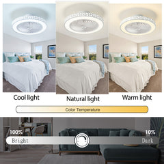 Ceiling Fan with Lights, 48.26cm Bladeless Enclosed Ceiling Fan Iron 48W Low Profile Flush Mount Fans 6 Speeds Dimmable 3000K-6500K Quiet Timing Bedroom Fan Light