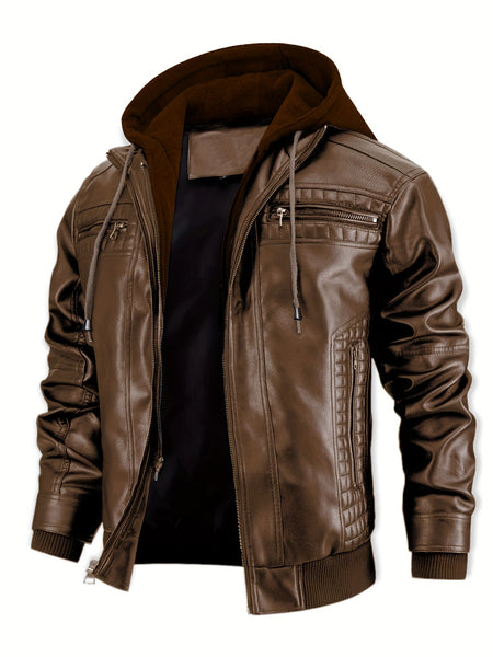 Men's Casual 2in 1 Jacket, Chic Bomber Jacket Biker Jacket with Zipper Pockets