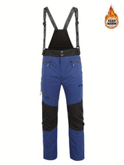 2025 New Men's Winter Thickened Ski Pants, Patchwork Design, Detachable Suspenders, Extra Thick and Warm, Suitable for Outdoor Skiing, Hiking, and Mountaineering