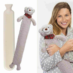 ADEPTNA Extra Long Hot Water Bottle with Sherpa Animal Character - Soft Plush Faux Fur Cover - Comfortable, Safe, Anti-Leak - Body Hot Water Bottle for Neck and Shoulder, Back, Legs, Waist