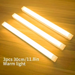 3pcs Warm/White Light 20cm/30cm/50cm Motion Sensor LED Induction Light USB Charging, Magnetic Non Perforated Long Night Light, Suitable for Home and Office Use, Back to School Gift