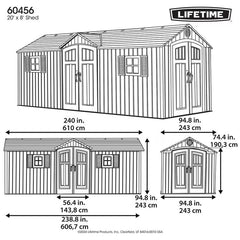 Lifetime 20Ft X 8Ft (6 X 2.4M) Rough Cut Dual Entry Outdoor Storage Shed - Model 60456