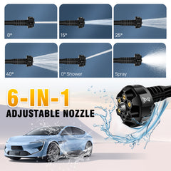 Cordless Pressure Washer, Portable Pressure Washer with 2PCS Batteries,6-in-1 Adjustable Nozzle, 16.4FT Hose Pressure Cleaner for Car/Floor/Garden Cleaning & Watering