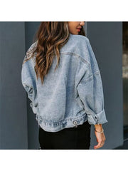 New Leopard Print Fashion Patchwork Torn Denim Top Casual Jacket, Casual Autumn Wear | Patchwork Denim Jacket | Glossy Fabric Finish