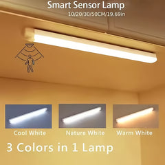 3pcs Warm/White Light 20cm/30cm/50cm Motion Sensor LED Induction Light USB Charging, Magnetic Non Perforated Long Night Light, Suitable for Home and Office Use, Back to School Gift
