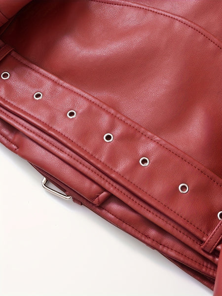 2025 Short Faux Leather Jacket Spring And Autumn American Retro Temperament Motorcycle Jacket Top Coat Women'S Clothing