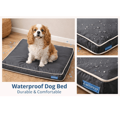 Waterproof Dog Bed, Plush Dog Mattress, Charcoal, Machine Washable, Medium & Large Sized, Cozy Dog Bed, Dog Sleeping Mattress