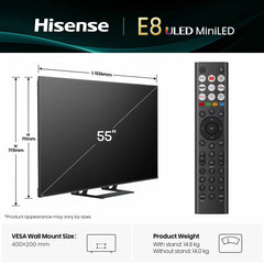 Hisense 55E8QTUK 55 Inch Mini LED HD Smart TV