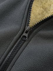 Men's Casual Zip-Up Hooded Jacket with Letter Print, Black & Beige Contrast, Regular Fit, Machine Washable, Front Pockets for Outdoor & Casual Attire