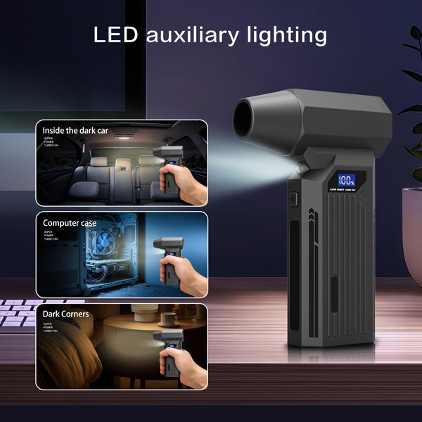 5In1 Compressed Air Dust Collector, High Power Garden Leaf Blower Iolent Fan, Wireless 130000 Rpm, 4Gear, Rechargeable Air Blower, High Speed Powerful Turbo Fan, Handheld Outdoor Hair Dryer, Snow Blower, Suitable for Yard, Keyboard, Christmas Gift