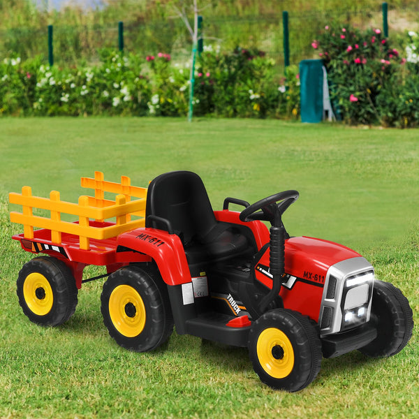 12V Kids Ride on Tractor with Trailer Music and LED Lights