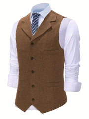 Men'S Vest Retro Fashion Groom Wedding Party Vest Men'S Herringbone Casual Business Waistcoat