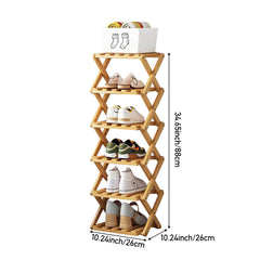4/5/6/7 Tiers Bamboo Wooden Shoe Rack, Vertical Shoe Racks Storage Shelves Tall Shoe Tower, Collapsible Narrow Shoe Stand, Installation Free Folding X-Shape Shoe Racks Sneakers Slippers Holder Organizer, Multi Functional Shoe Rack Durable Footwear Cabinet