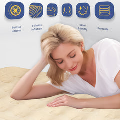 Single High Raised Airbed Inflatable Mattress, Waterproof Camping Mattress Air Bed, Quick Inflatable Air Mattress for Adults & Kids, Blow Up Mattress Air Bed with Built-In Pump
