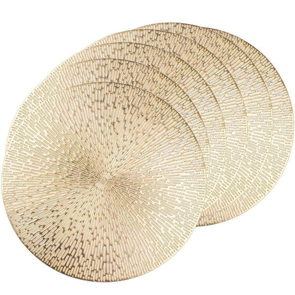 6pcs Round PVC Hollow-Out Placemats | Gold/Silver/Rose Gold | 15