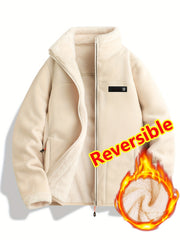 Women's Spring Casual Jacket, Thickened Shaggy Warm Printed Reversible Coral Sweatshirt, Double-Sided Outerwear