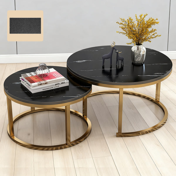Set of 2 Round Nesting Coffee Tables - Stackable Modern Side Tables for Living Room, Space-Saving Sofa End Tables, Contemporary Home Decor