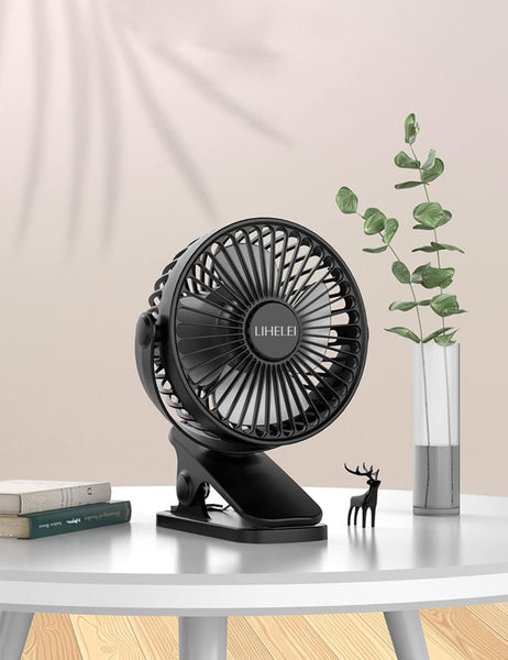 Portable USB Desk Fan - Rechargeable 2600Mah Stroller Fan with Powerful Airflow, Low Noise Clip-On Design for Pram, Camping, Home, Office, Travel_Black