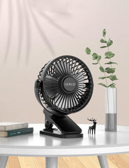 Portable USB Desk Fan - Rechargeable 2600Mah Stroller Fan with Powerful Airflow, Low Noise Clip-On Design for Pram, Camping, Home, Office, Travel_Black
