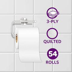 54 Rolls of 3-Ply Premium Quilted Toilet Paper | Generous Length per Roll | Luxuriously Soft, Strong & Highly Absorbent Toilet Tissue