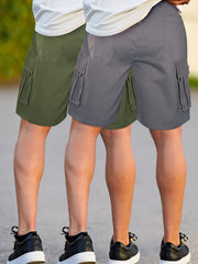 2pcs Men'S Cargo Shorts, Drawstring Waist Multi-Pocket Men'S Shorts