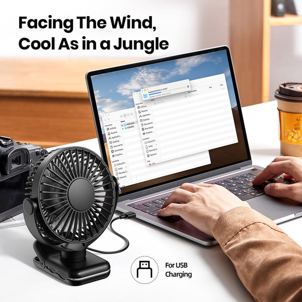 TOPK USB Clip-On Fan, 3-Speed Adjustable Airflow, 720° Flexible Rotation, Low Noise Operation, Portable Clamp Fan for Home, Office, Library, Blue