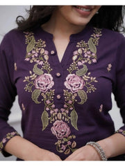 Women'S Embroidered Neck Kurta Set with Pant And Plain Dupatta