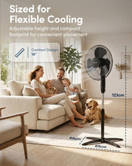 Keplin 16 Inch Stand Fan Adjustable Pedestal Cooling Fan with 3 Speed Settings Tilt Head Quiet AC Motor Energy Efficient 45W Stable Base for Home Bedroom Office Air Circulation Cooling Solution, Black