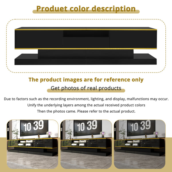 180cm LED TV Stand with 3 Drawers & Open Shelf, High Gloss Modern TV Cabinet with RGB Lights & Gold Trim, PB Board Entertainment Center for Living Room, Gaming & Home Theater - Holds up to 65 Inch TV, Smooth Glide Drawers, Scratch-Resistant, Easy Assembly